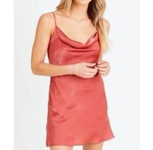 Altar'd State Womens Cowl Neck Satin Cami Mini Dress Salmon Slip Size Medium